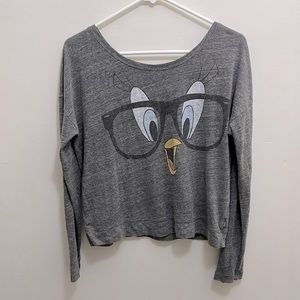 Grey Tweety Bird Eyes with Glasses Long Sleeve Pajama, Size Small